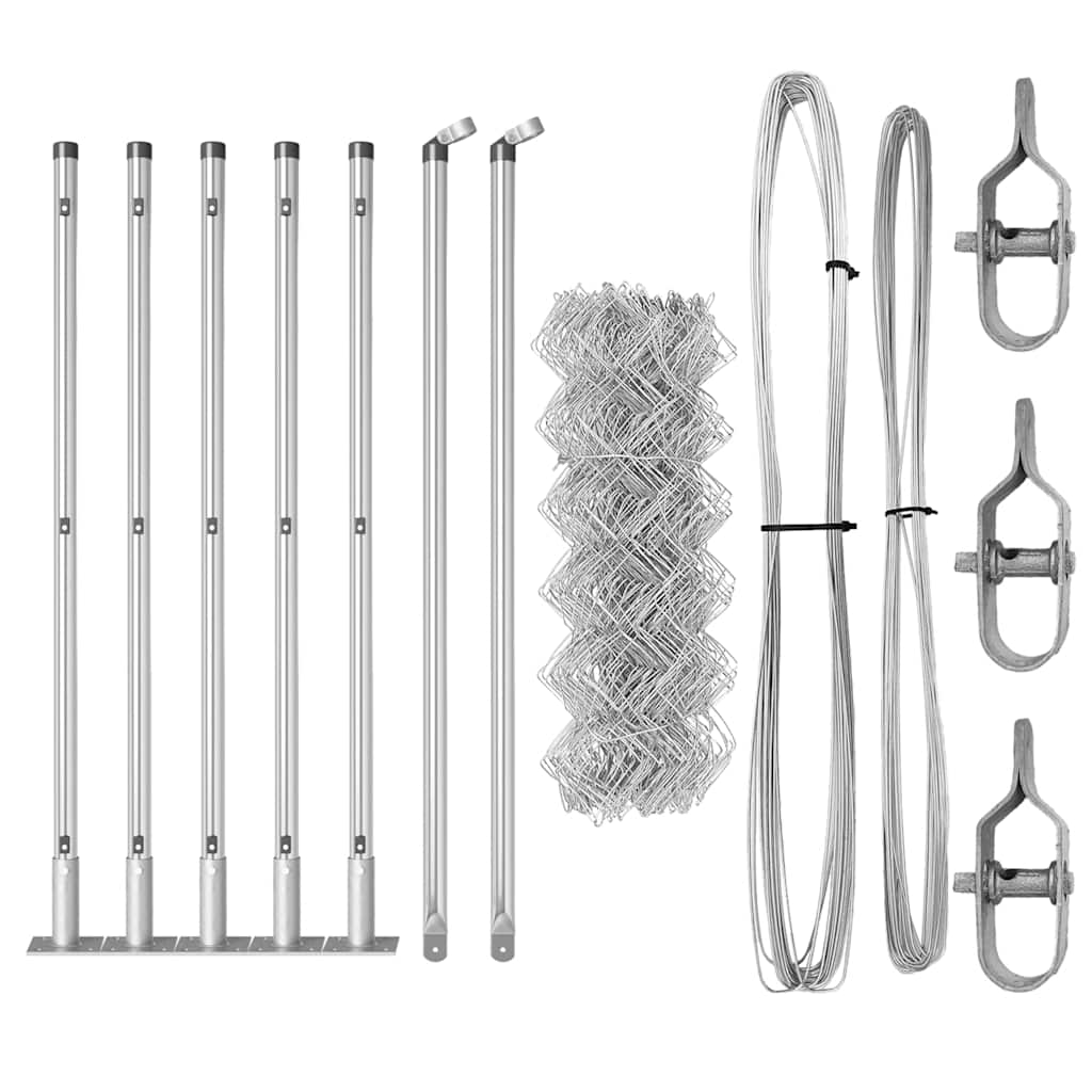 Kettengliedzaun mit Pfosten Silber 0,6 x 10 m Stahl